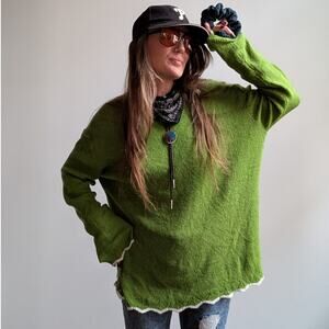 Vintage Green Chunky Knit Light Sweater Grunge Slouchy Cottagecore Woodsy Top L